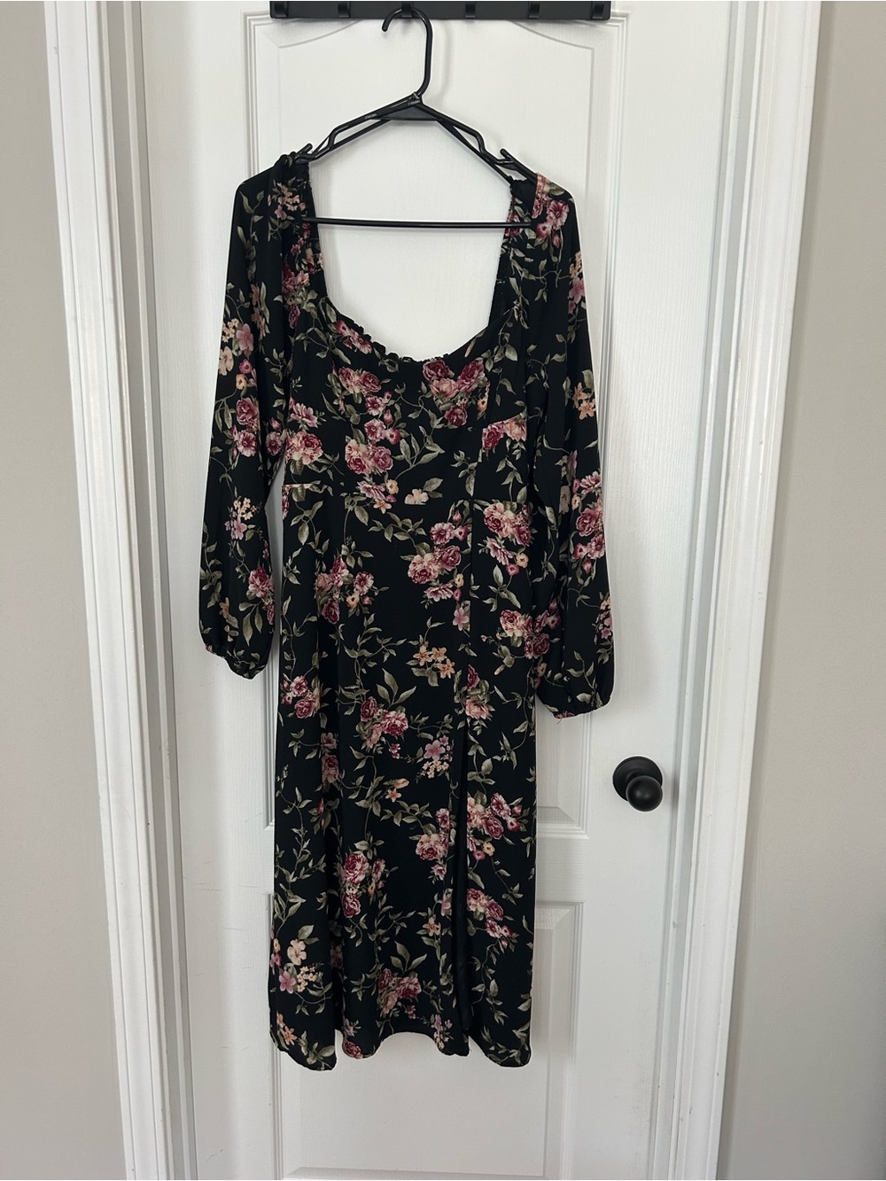 Forever 21 Black Midi Dress with Pink Floral Print